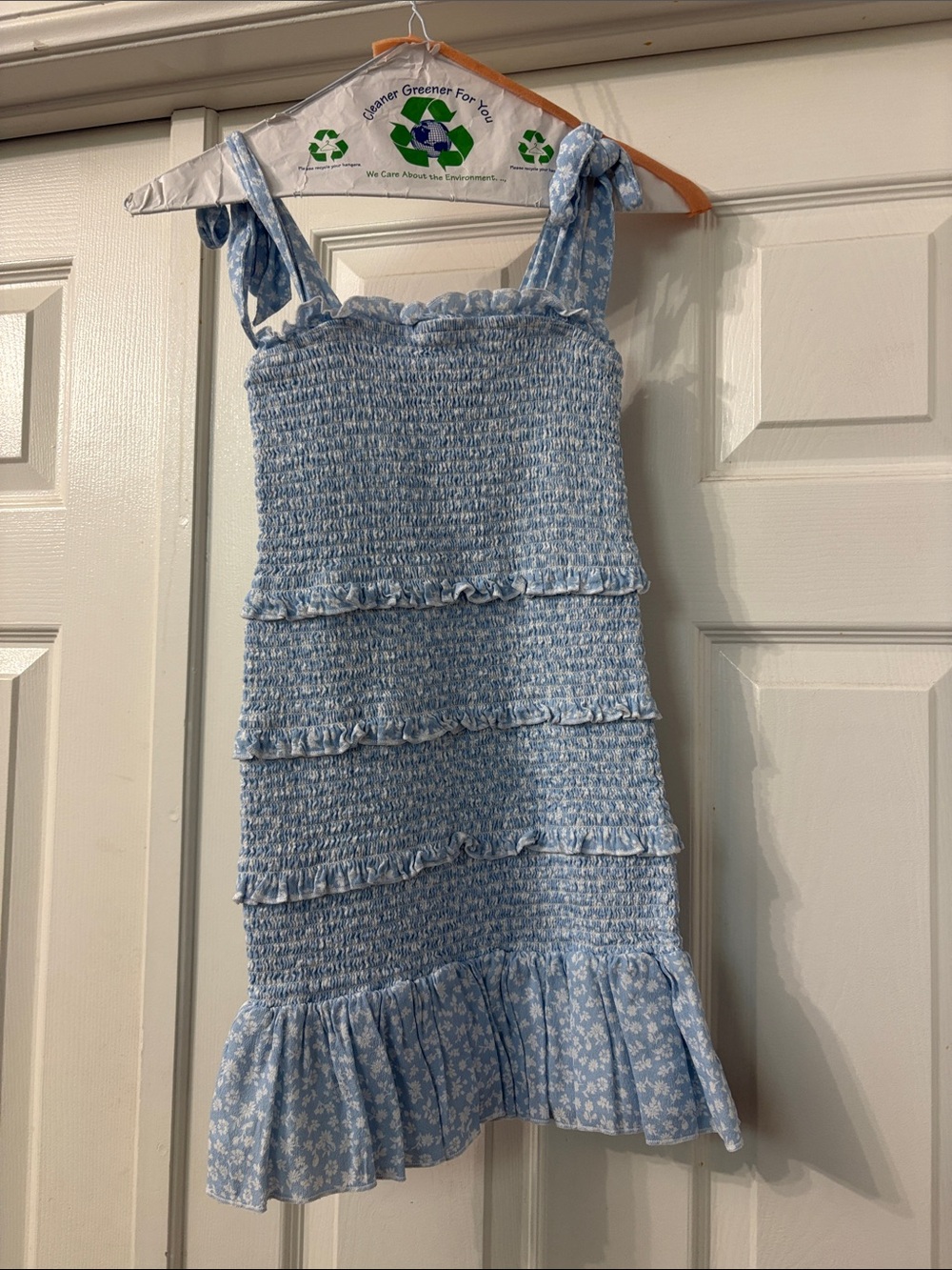 Katie J NYC Light Blue Smocked Ruffle Sundress